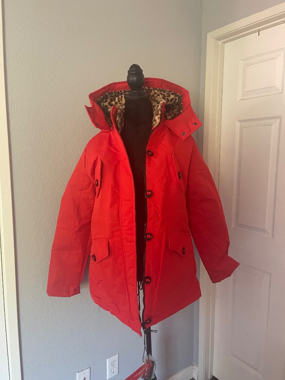 Yoki Red Outerwear Jacket with Leopard Print Lining